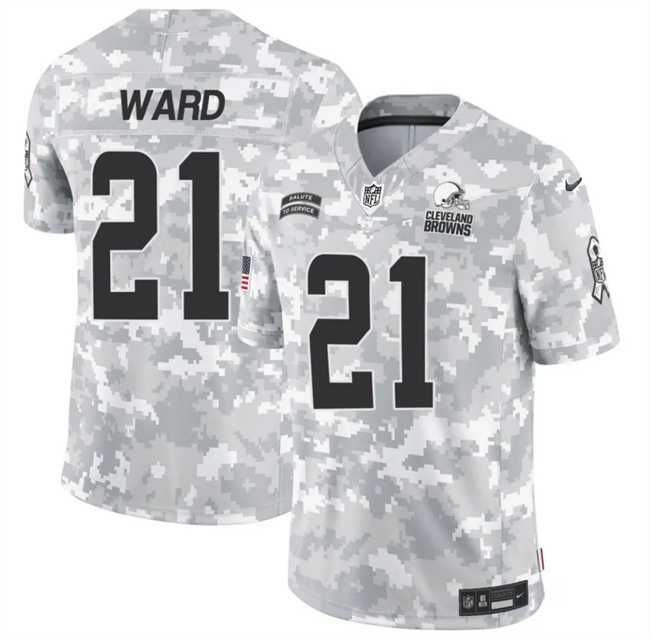 Men%27s Cleveland Browns #21 Denzel Ward 2024 F.U.S.E Arctic Camo Salute To Service Limited Stitched Football Jersey Dzhi